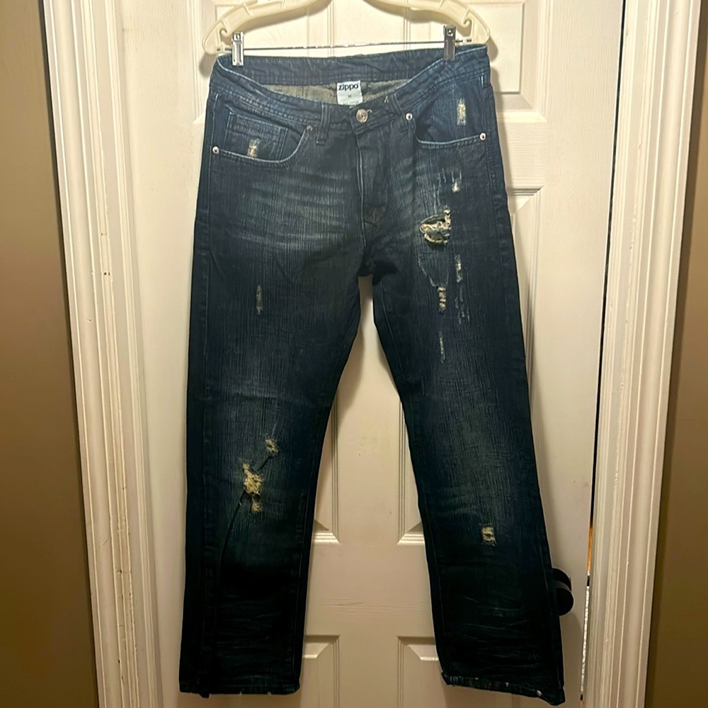 Zippo Lighters Y2K Jeans Mens 32 Straight Leg Mid Rise Faded Ripped Grunge VTG